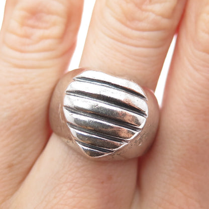 CHARLES WINSTON Sterling Silver Vintage Modernist Heart Oxidized Ring Size 8.75