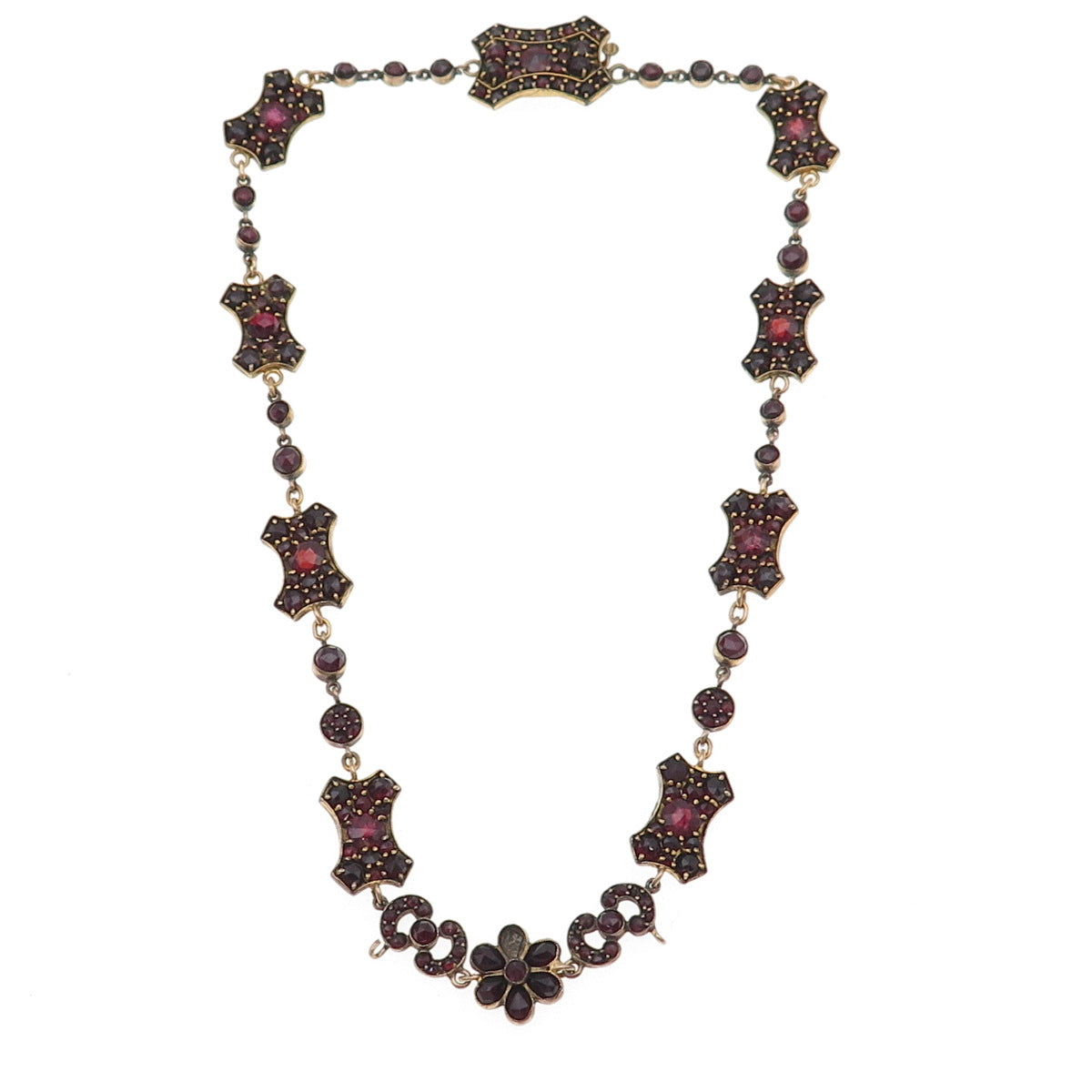 Gold Filled Antique Art Deco Real Bohemian Garnet Necklace 16" (missing stone)