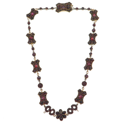 Gold Filled Antique Art Deco Real Bohemian Garnet Necklace 16" (missing stone)