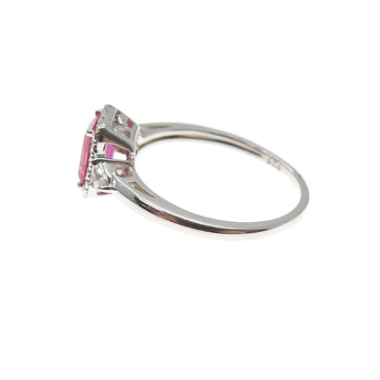 SAI 925 Sterling Silver Lab-Created Ruby & Real White Topaz Ring Size 6.75