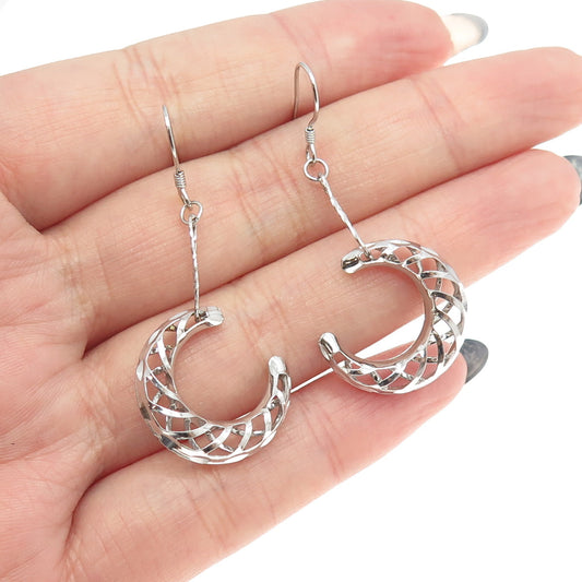 925 Sterling Silver Modernist Crescent Moon Drop Dangling Earrings