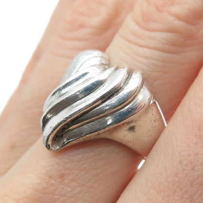 RON RIZZO 925 Sterling Silver Vintage Modernist Heart Oxidized Ring Size 6.5