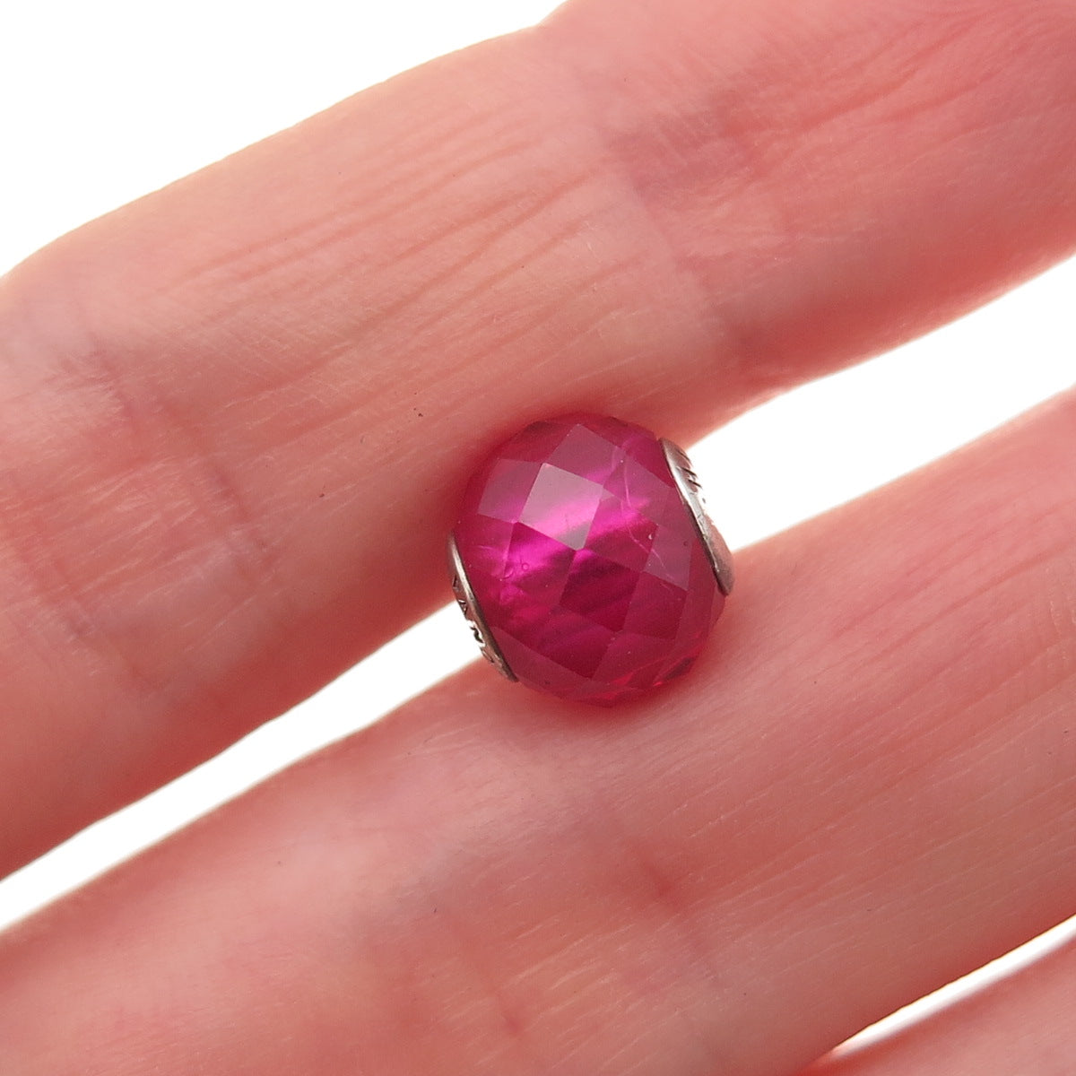 Pandora 925 Sterling Silver Lab-Created Ruby Essence Happiness Slide Bead Charm