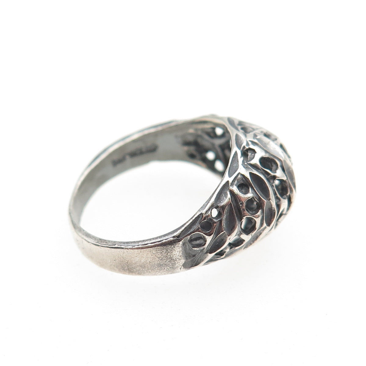 925 Sterling Silver Vintage Modernist Dome Oxidized Ring Size 6