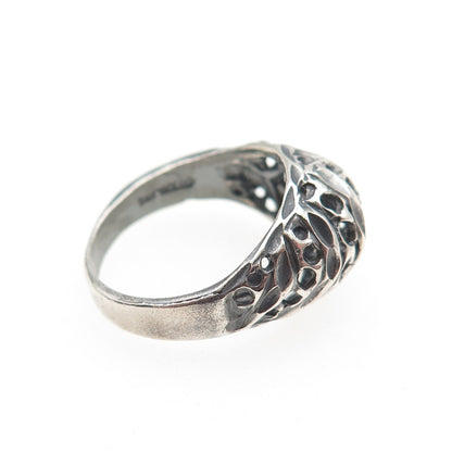 925 Sterling Silver Vintage Modernist Dome Oxidized Ring Size 6