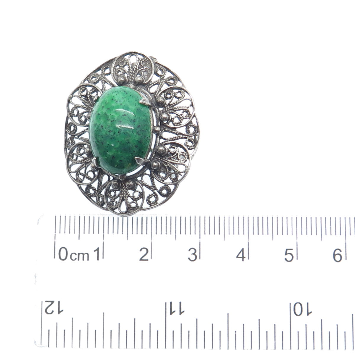 925 Sterling Silver Vintage Faux Turquoise Filigree Oxidized Pin Brooch Pendant