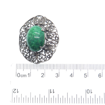 925 Sterling Silver Vintage Faux Turquoise Filigree Oxidized Pin Brooch Pendant