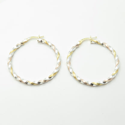 HAN 925 Sterling Silver 2-Tone Twisted Hoop Earrings
