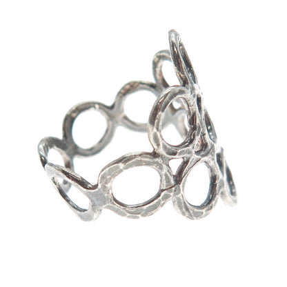 925 Sterling Silver Vintage Hammered Circles Oxidized Ring Size 7.75