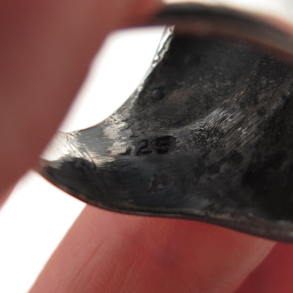 925 Sterling Silver Vintage Modernist Wing Oxidized Ring Size 7.5