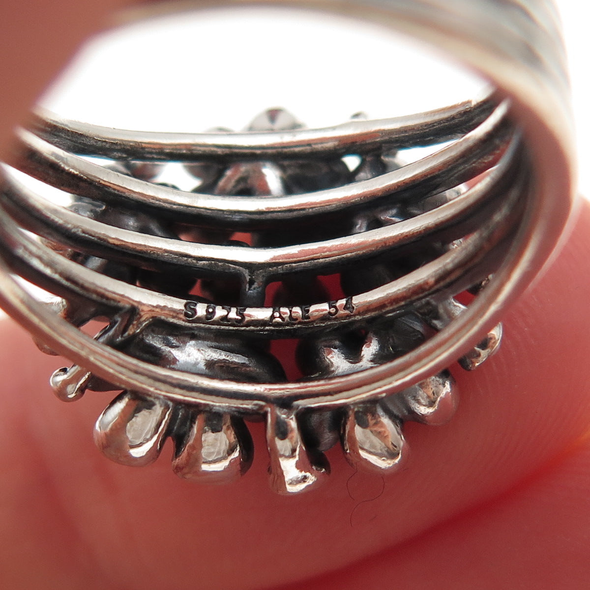 Pandora 925 Sterling Silver Enamel & C Z Darling Daisy Bouquet Ring Size 7