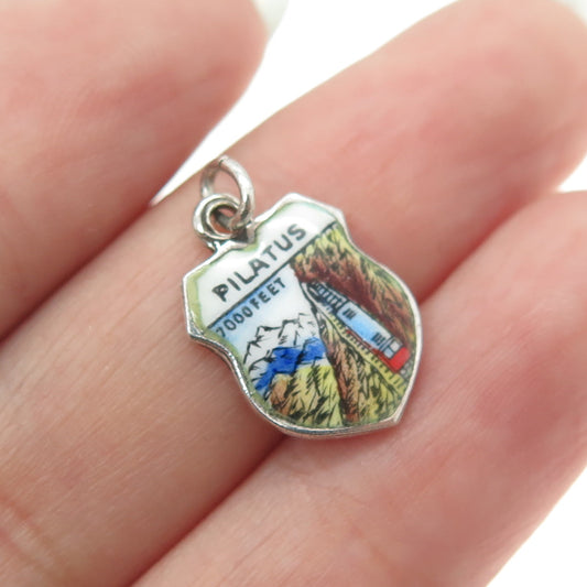 800 Silver Antique Enamel Pilatus 7000 Feet Switzerland Minimalist Charm Pendant