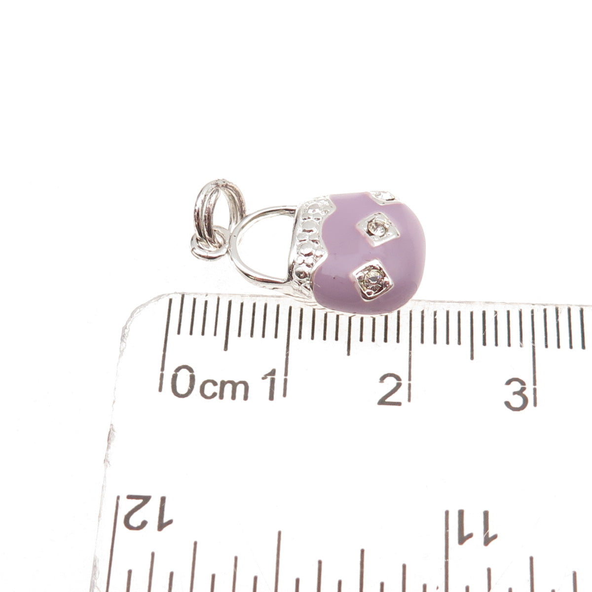 925 Sterling Silver Enamel Round-Cut C Z Ladies Purse Charm Pendant