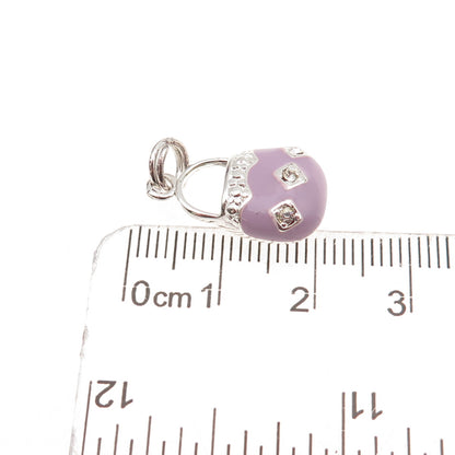 925 Sterling Silver Enamel Round-Cut C Z Ladies Purse Charm Pendant