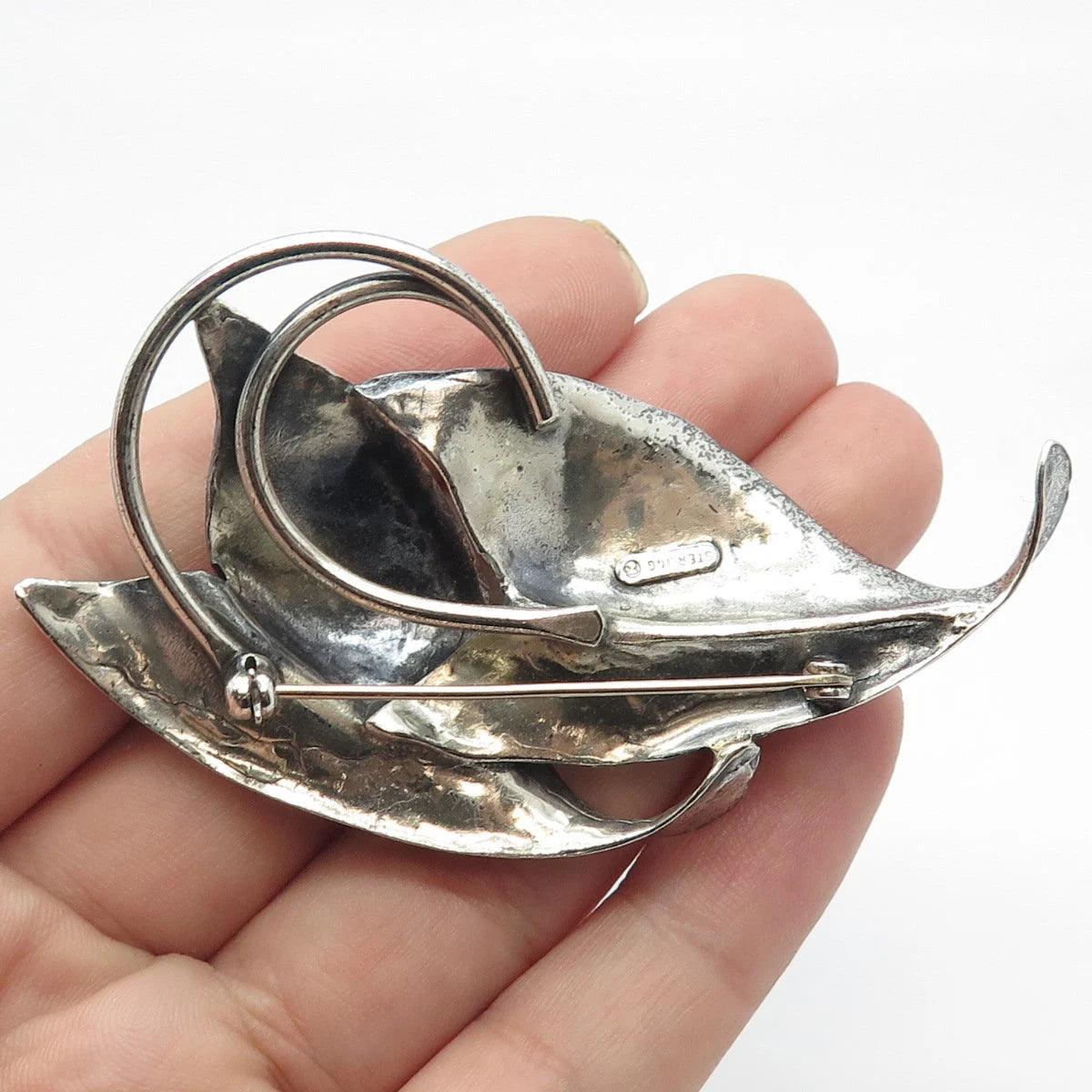 925 Sterling Silver Vintage Double Leaf Pin Brooch