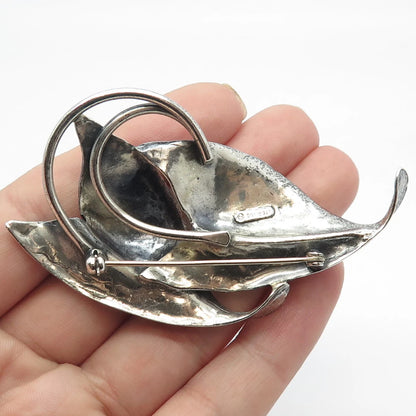 925 Sterling Silver Vintage Double Leaf Pin Brooch