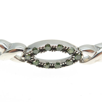 925 Sterling Silver Real Round-Cut Green Diamond Hugs & Kisses Link Bracelet 7"