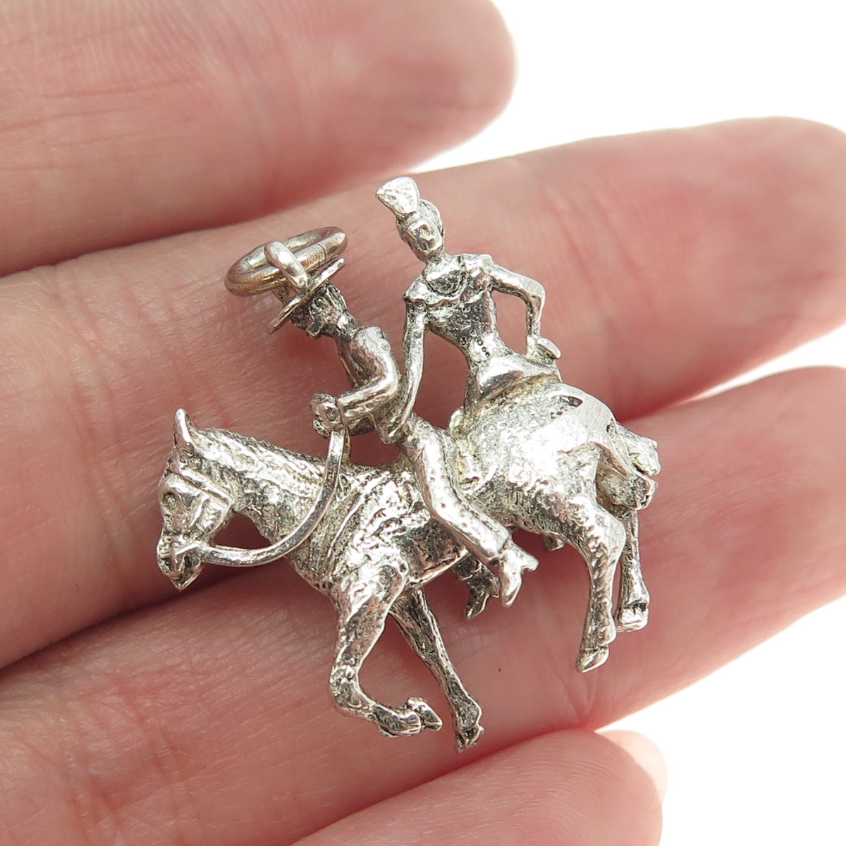 925 Sterling Silver Vintage Man & Women on Horseback Storyteller 3D Pendant