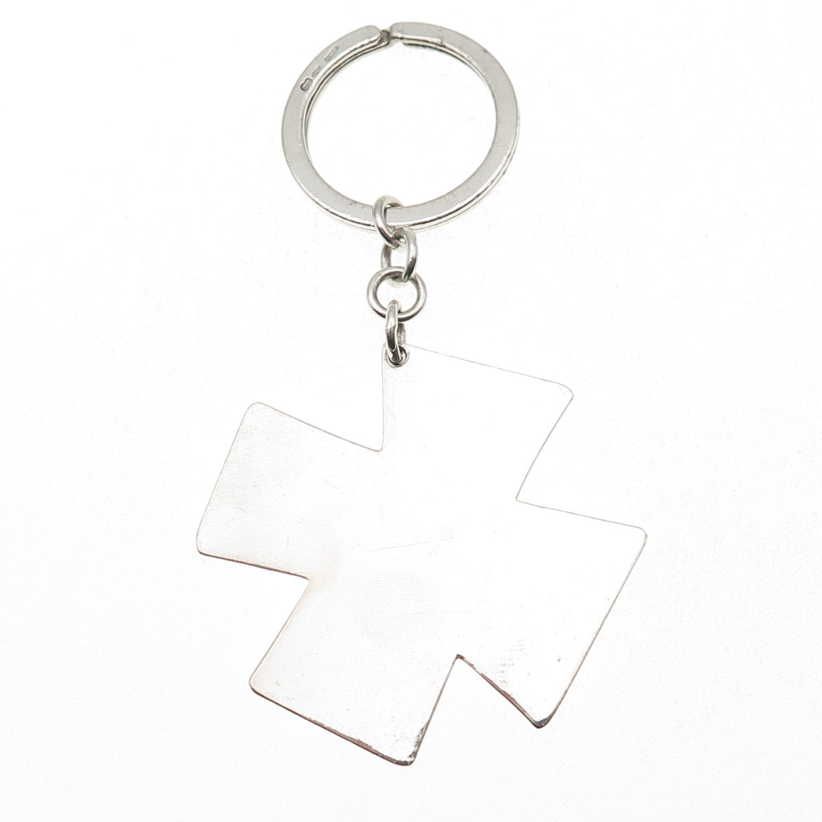 UnoAErre 925 Sterling Silver Vintage 2000 KJB London Cross Key Chain Fob Ring