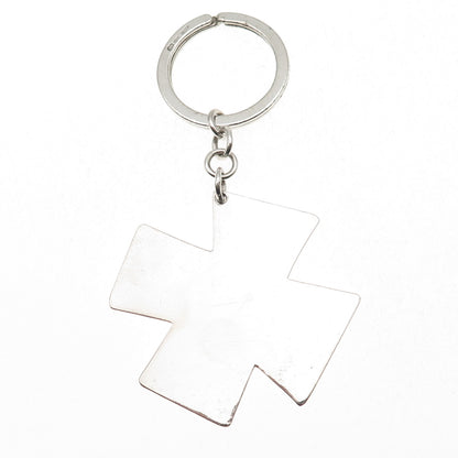 UnoAErre 925 Sterling Silver Vintage 2000 KJB London Cross Key Chain Fob Ring
