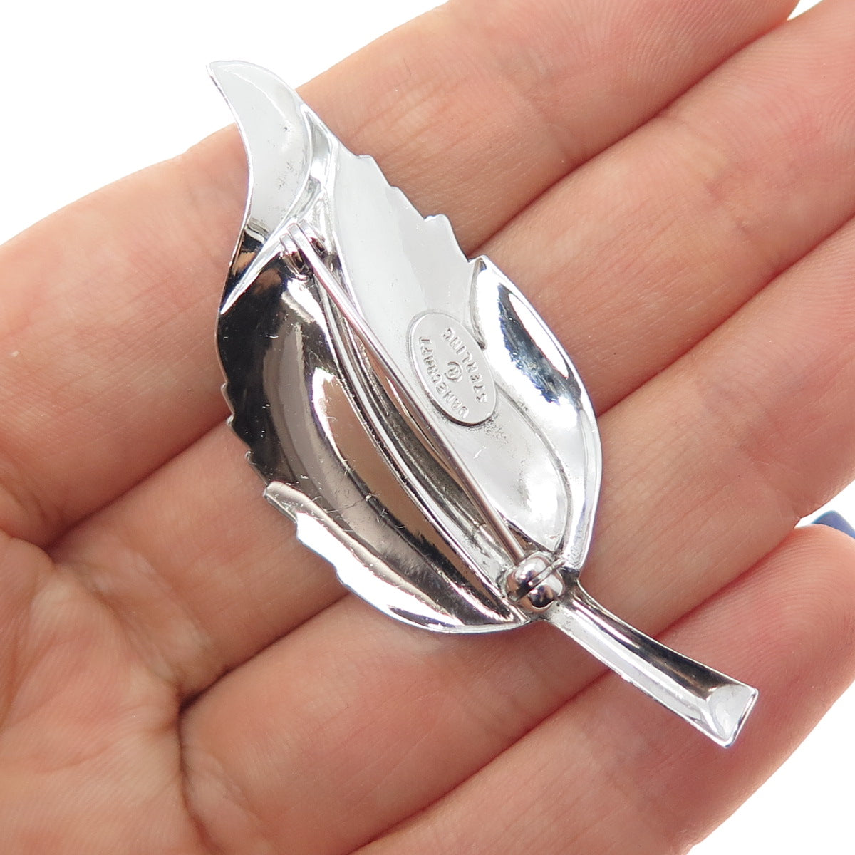 DANECRAFT 925 Sterling Silver Vintage Floral Leaf Oxidized Pin Brooch
