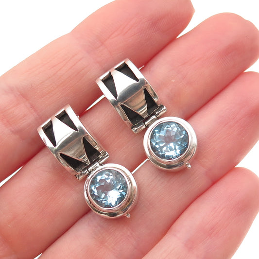 Lori Bonn 925 Sterling Silver Vintage Real Blue Topaz Modernist Earrings