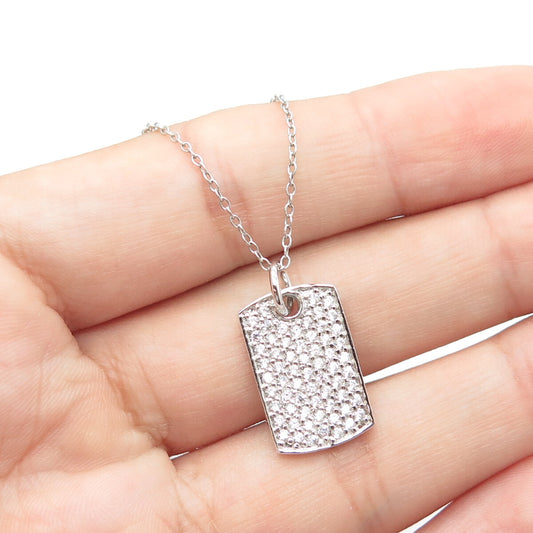 925 Sterling Silver Italy White C Z Tag Cable Chain Necklace 18"