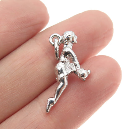 MAVO 925 Sterling Silver Antique Art Deco Bowling Girl 3D Pendant