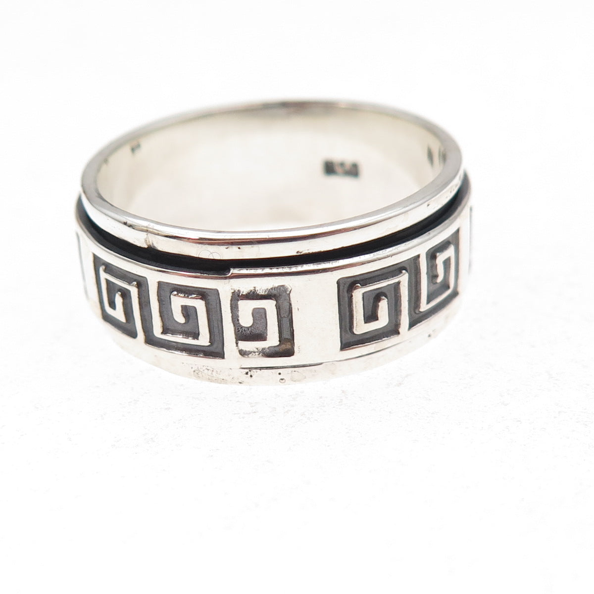 950 Silver Vintage Spiral Oxidized Rotating Band Ring Size 10