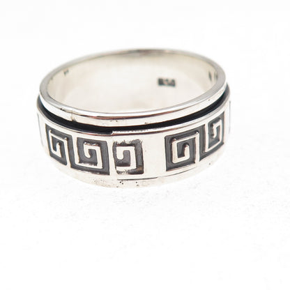 950 Silver Vintage Spiral Oxidized Rotating Band Ring Size 10