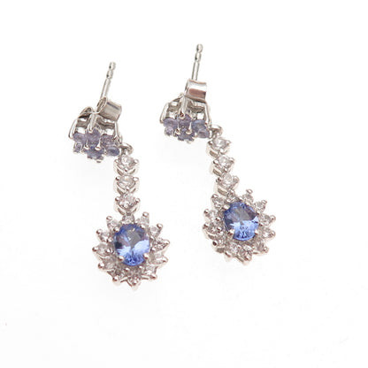 Chuck Clemency 925 Sterling Silver Real Tanzanite & White Topaz Dangle Earrings