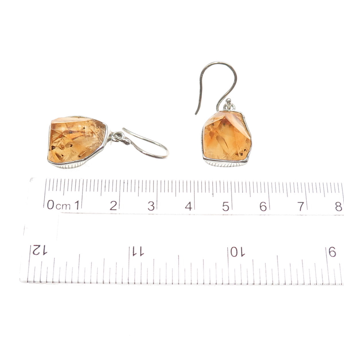 STARBORN 925 Sterling Silver Vintage Real Citrine Modernist Dangle Earrings