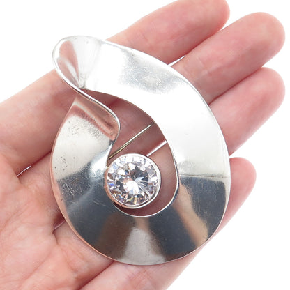 925 Sterling Silver Vintage SU Mexico Round-Cut C Z Modernist Twisted Pin Brooch