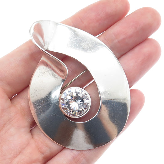 925 Sterling Silver Vintage SU Mexico Round-Cut C Z Modernist Twisted Pin Brooch