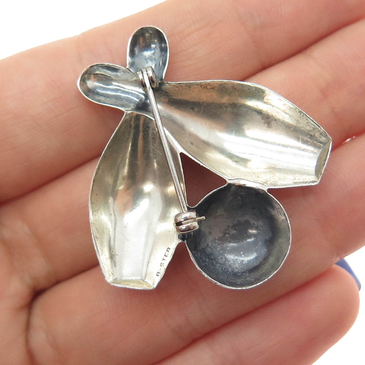 BEAU 925 Sterling Silver Vintage Bowling Club Oxidized Pin Brooch