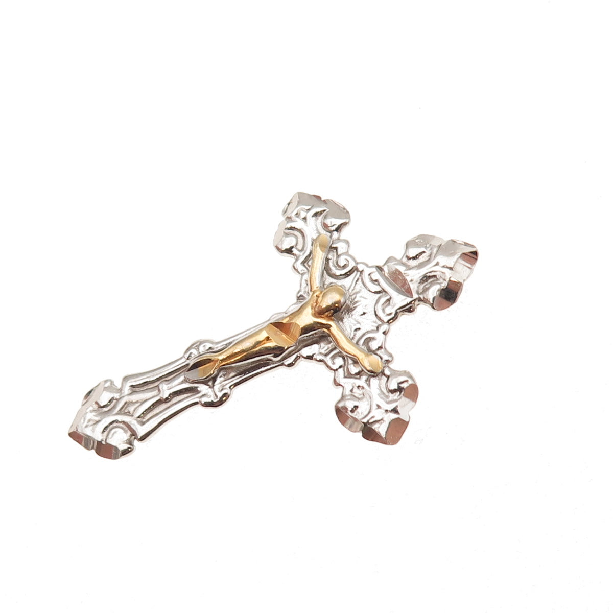 925 Sterling Silver 2-Tone Vintage Crucifix Cross Slide Charm Pendant