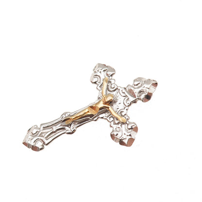 925 Sterling Silver 2-Tone Vintage Crucifix Cross Slide Charm Pendant