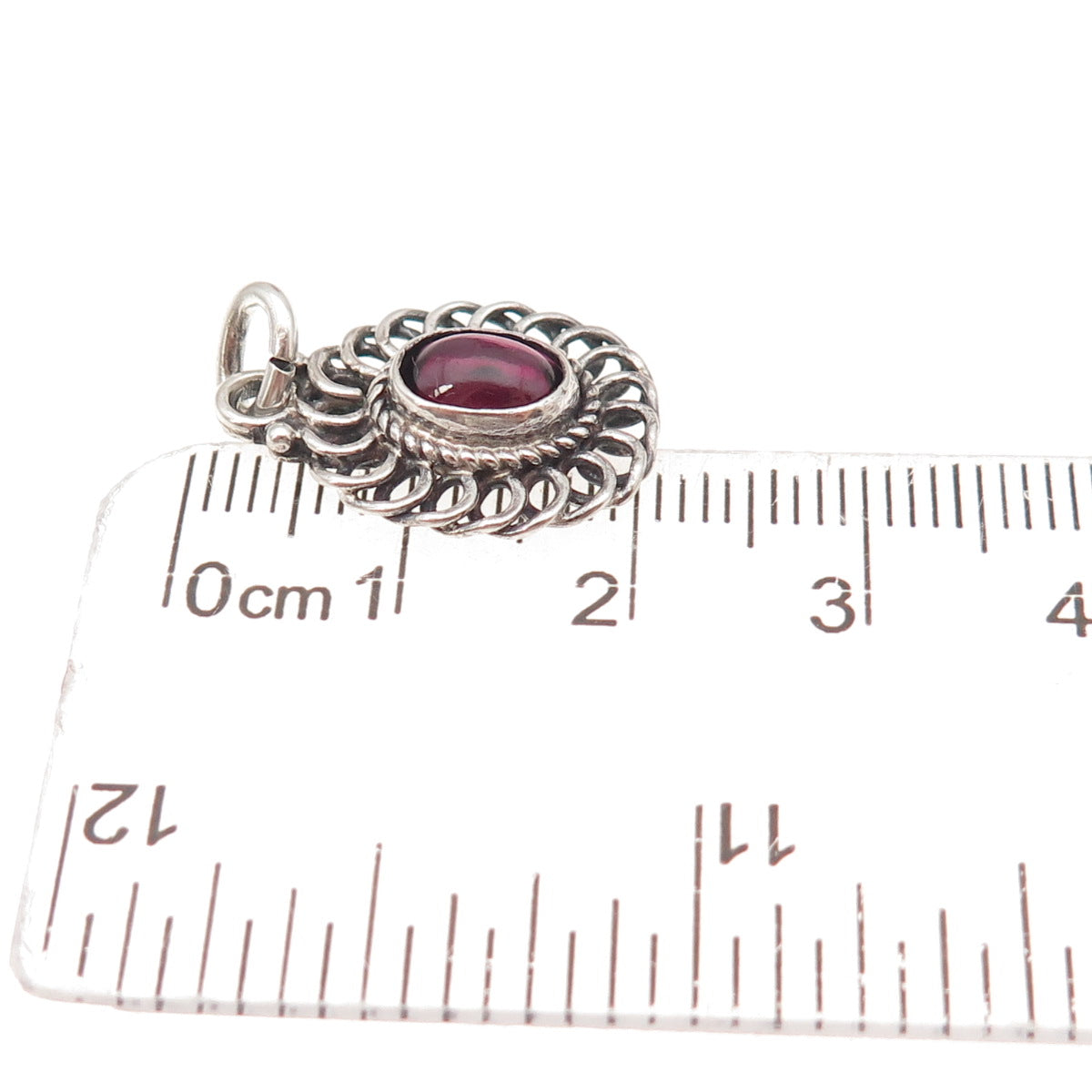 925 Sterling Silver Vintage Real Rhodolite Floral Oxidized Charm Pendant