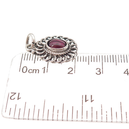 925 Sterling Silver Vintage Real Rhodolite Floral Oxidized Charm Pendant