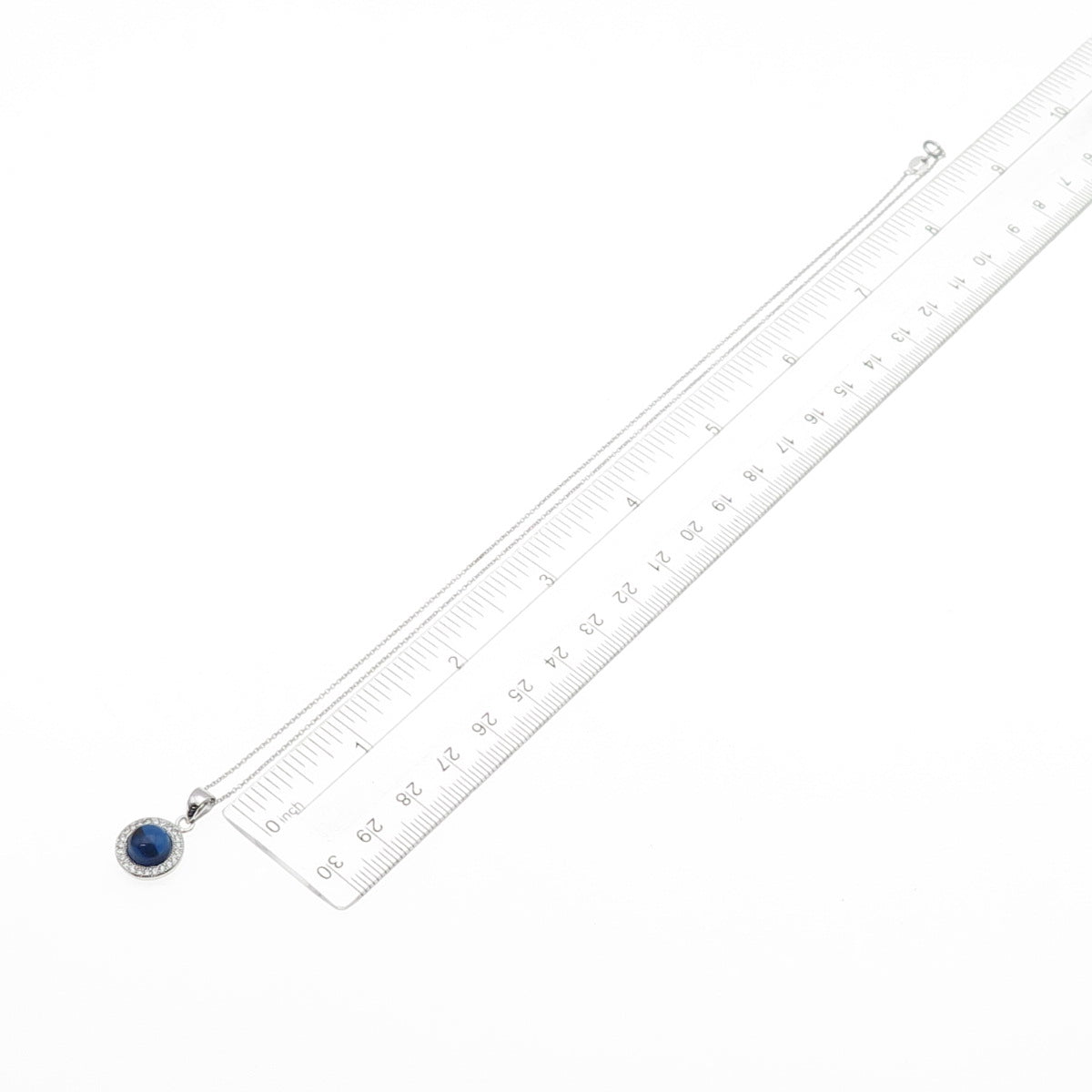 925 Sterling Silver Italy Round-Cut Blue & White C Z Cable Chain Necklace 18"