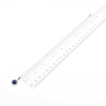 925 Sterling Silver Italy Round-Cut Blue & White C Z Cable Chain Necklace 18"