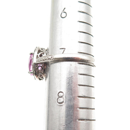 925 Sterling Silver Real Pink & White Topaz Ring Size 7.25