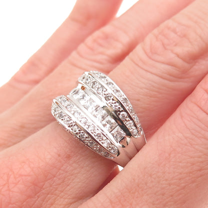 Chapal Zenray 925 Sterling Silver Princess & Round-Cut C Z Ring Size 8