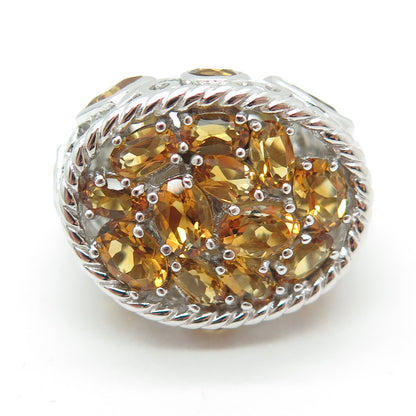 FADI 925 Sterling Silver Real Oval-Cut Citrine Cluster Ring Size 7.25
