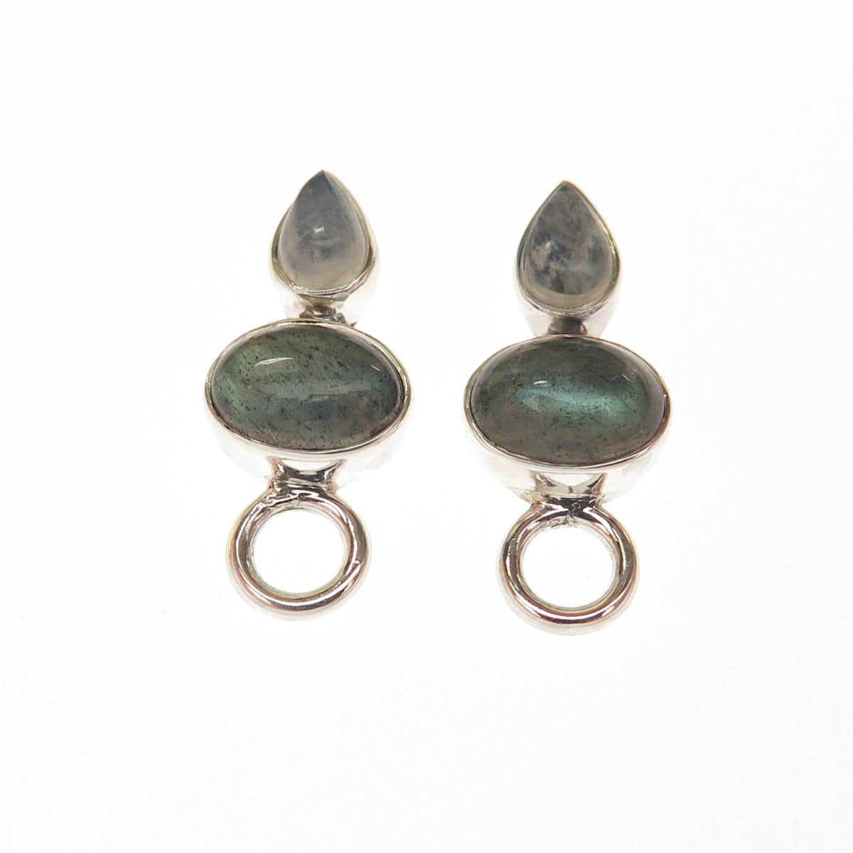 DP Doug Paulus 925 Sterling Vintage Real Labradorite & Moonstone Jacket Earrings