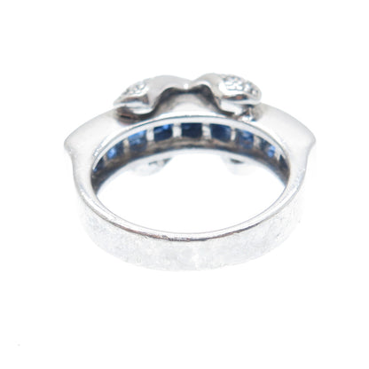 SETA 925 Sterling Silver Blue & White C Z Crisscross Ring Size 7.25
