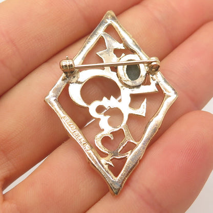 925 Sterling Silver Vintage Gold Plated Wells Real Jade Gem Ornate Pendant