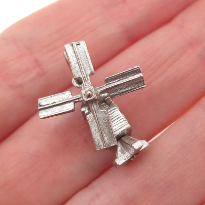 925 Sterling Silver Vintage Windmill 3D Mini Charm Pendant