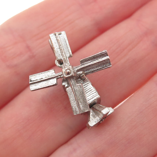925 Sterling Silver Vintage Windmill 3D Mini Charm Pendant