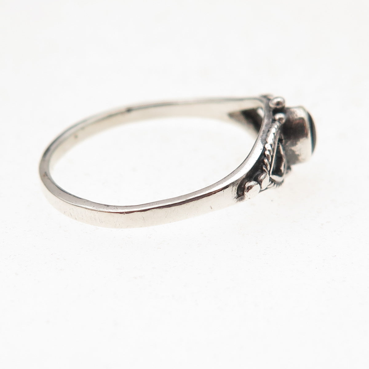 925 Sterling Silver Vintage Real Black Onyx Heart Oxidized Ring Size 8